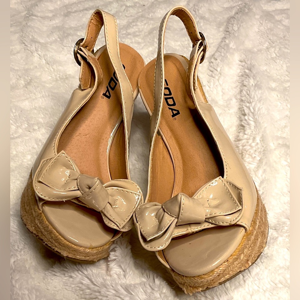 Soda brand nude wedge heels